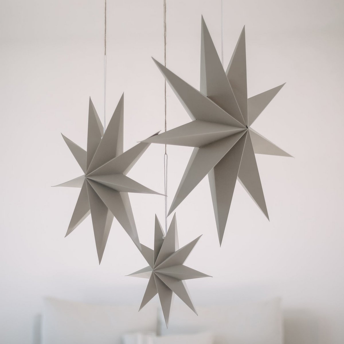 Paper stars set of 3 gray (PU = 6 sets)