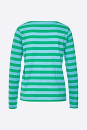 Maglia a manica lunga Timmy in double jersey rigato verde/blu da donna