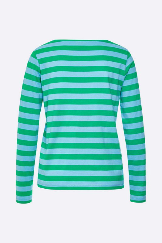 Maglia a manica lunga Timmy in double jersey rigato verde/blu da donna