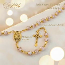 Elegant Murano glass beads rosary necklace with gold accents, religious jewelry in multiple colors.