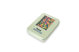 Colorful beads sensory toy, rainbow mix, small spheres, tin container, fidget play.