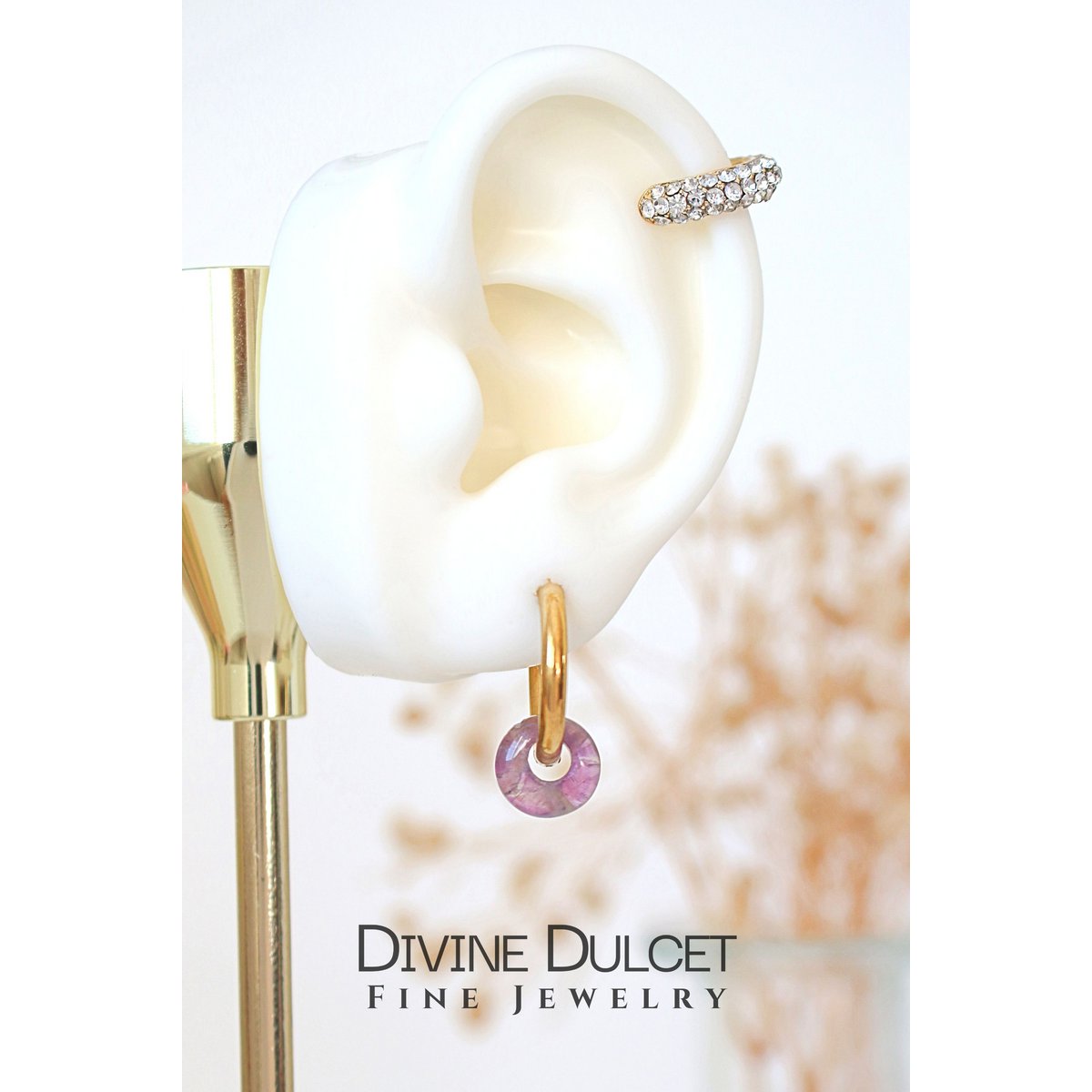 Removable Natural Crystals Beads | 24K Hoop Earrings