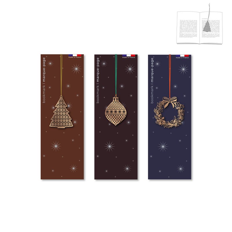 Assortiment de 9 marque-pages en métal - Noël doré