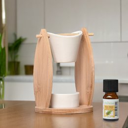 Parfumebrænder Naturea-serien – slør – smeltende og duftende voks – Bambus og keramiklys – duft til hjemmet – gaveidé
