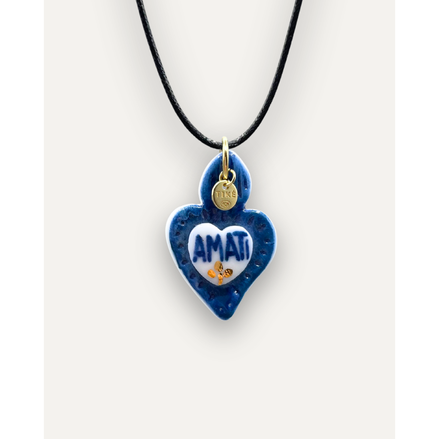 Charms - Pendentif Amati Coeur Bleu En Porcelaine