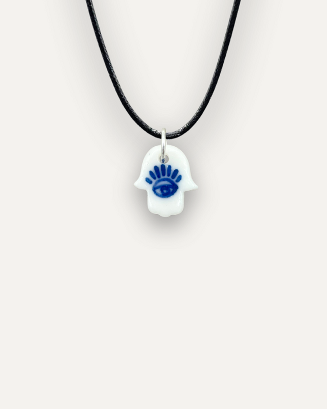 Charm - Hand of Fatima Small Blue Porcelain Pendant