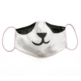 White face mask with black panda design, available in sizes for children and adults.