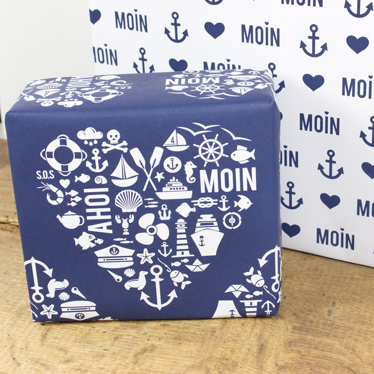 Maritiem inpakpapier Nordic by Heart gemaakt van gerecycled papier