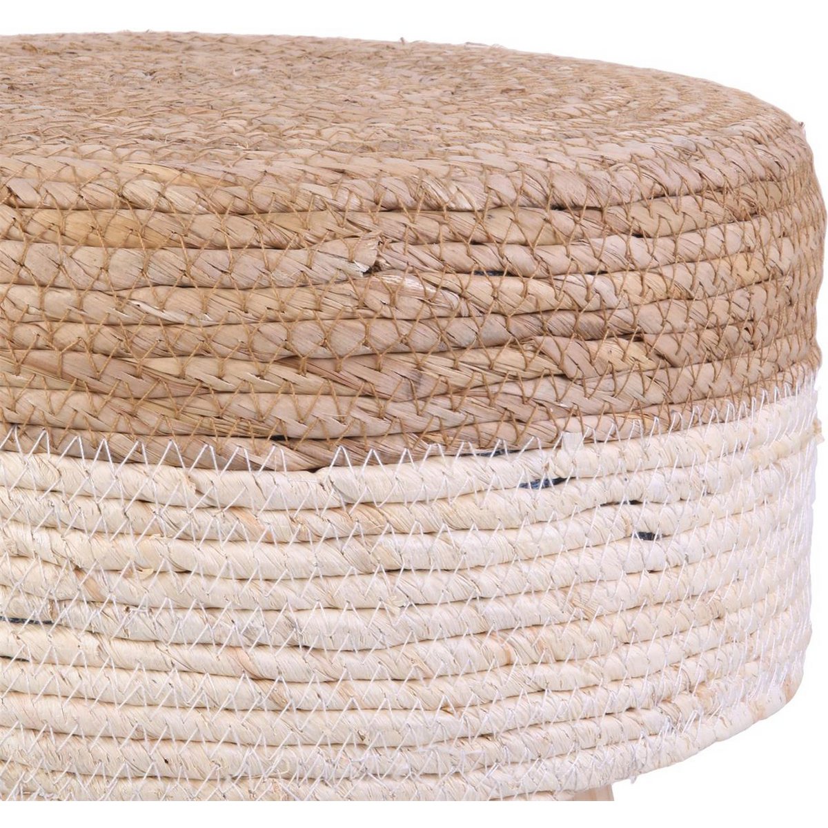Sgabello di juta rotondo - Ø 30 x 42 cm - sgabello in legno - sgabello bohémien con gambe in legno - multifunzionale per soggiorno, camera da letto e sala - sgabello durevole - marrone/bianco