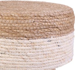 Round jute stool - Ø 30 x 42 cm - Wooden stool - bohemian stool with wooden legs - Multifunctional for living room, bedroom & hall - Durable stool - Brown/White