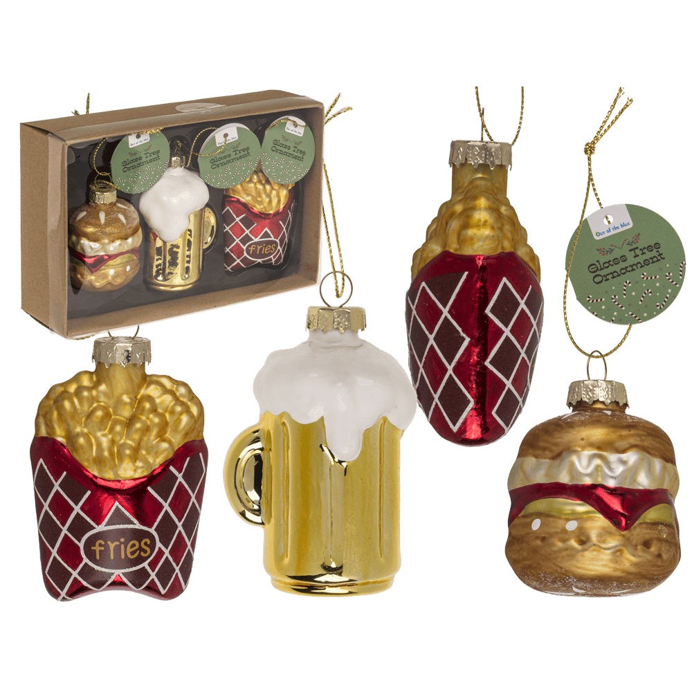 Baumschmuck aus Glas, Fast Food, 3er-Set, Burger