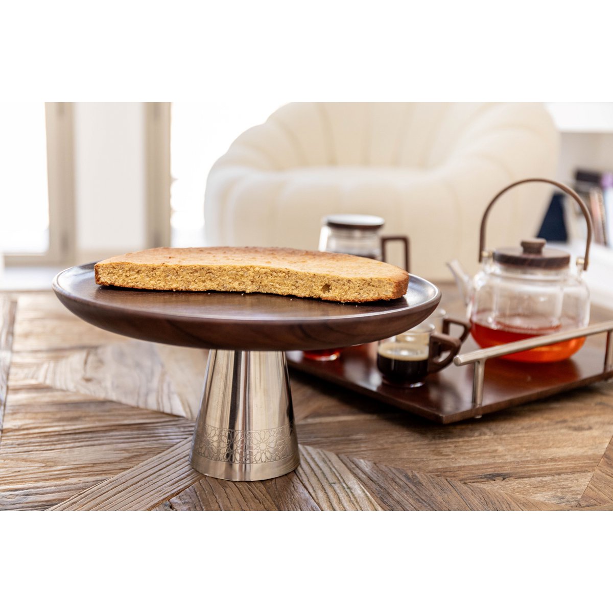 Silbermetall -Metall -Kuchenschale 30x30x14,5 cm