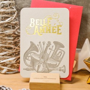 Letterpress Greeting Card Happy New Year Musical Instruments (with envelope)