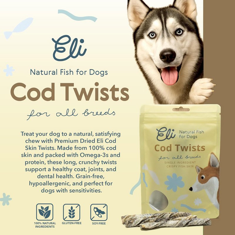 Dried Cod Skin Twists Natural Single Ingredient Dog Treats 80 g