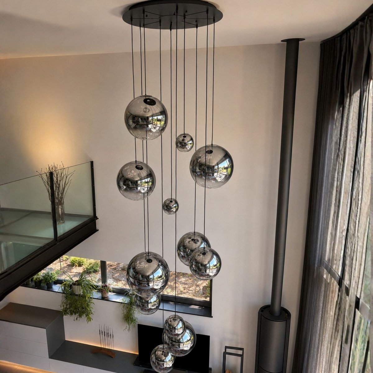 s.luce Orb glass ball gallery light 500cm suspension black