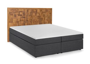 Box spring bed with wooden mosaic headboard