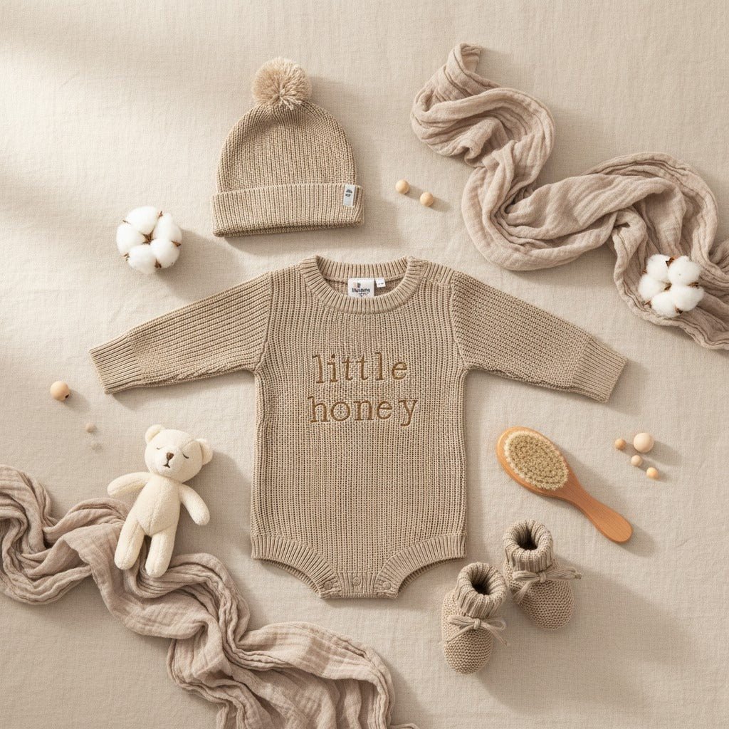 Nuvinokids® Bio Set Baby Little Honey Beige con cappello e scarpine