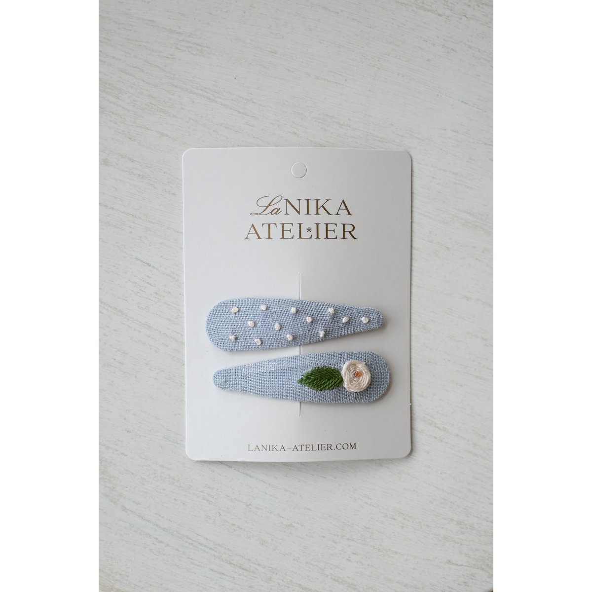 Barrettes à cheveux feuille de rose bleue + pois