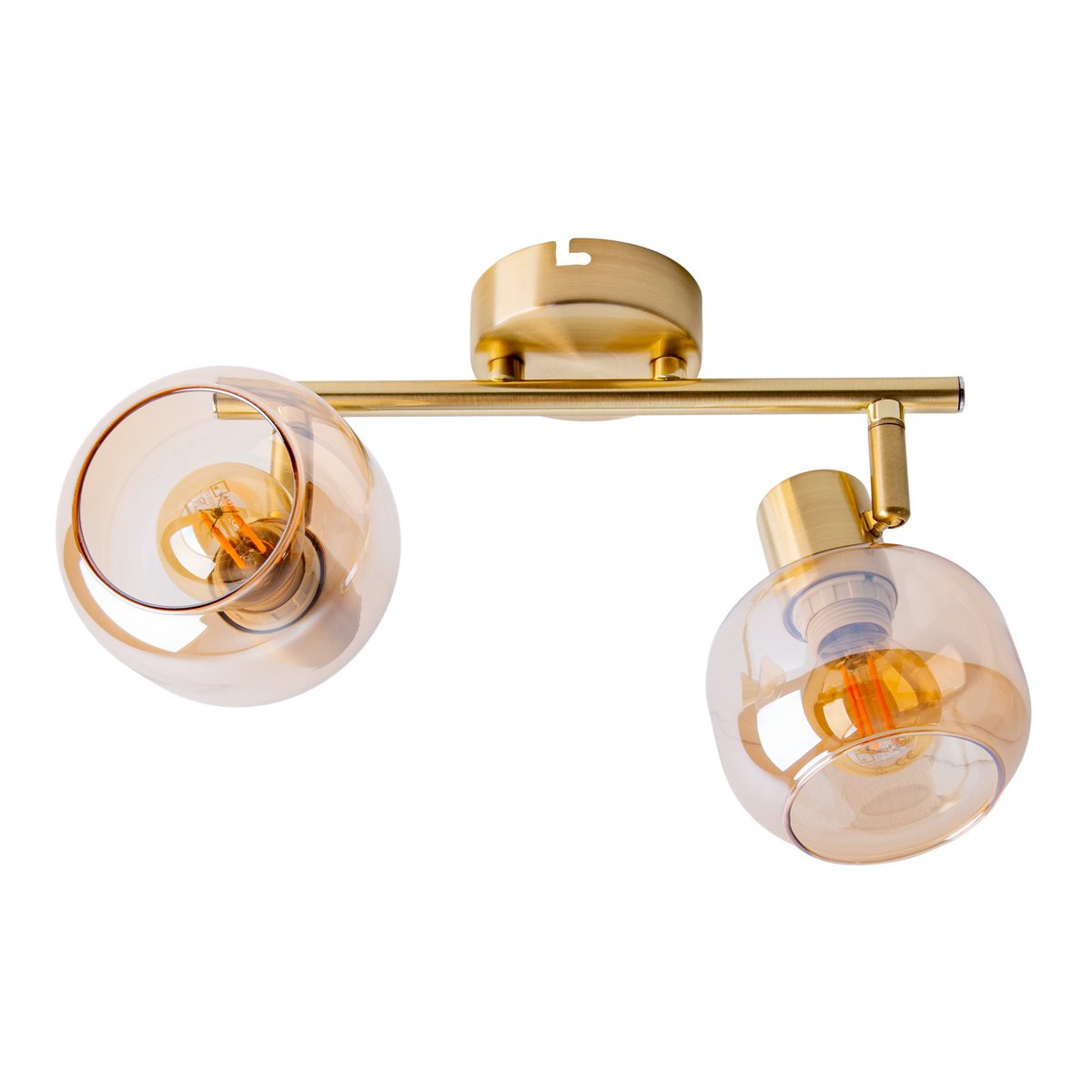2er Spot/Lampa sufitowa „Libby”, klasyczna lampa sufitowa wykonana z mosiężnego metalowego i zabarwionego szkła w bursztynie, z gniazdem E14, do jadalni, salonu, korytarza lub biura, 40 cm długości