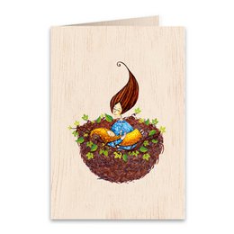 Nido Cumpleaños Babyshower Bautismo Recién nacido Tarjeta de felicitación doblada de madera
