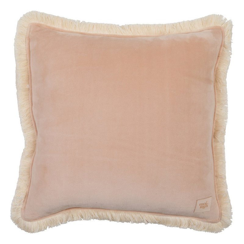 "Latte" soft velvet pillow with fringe