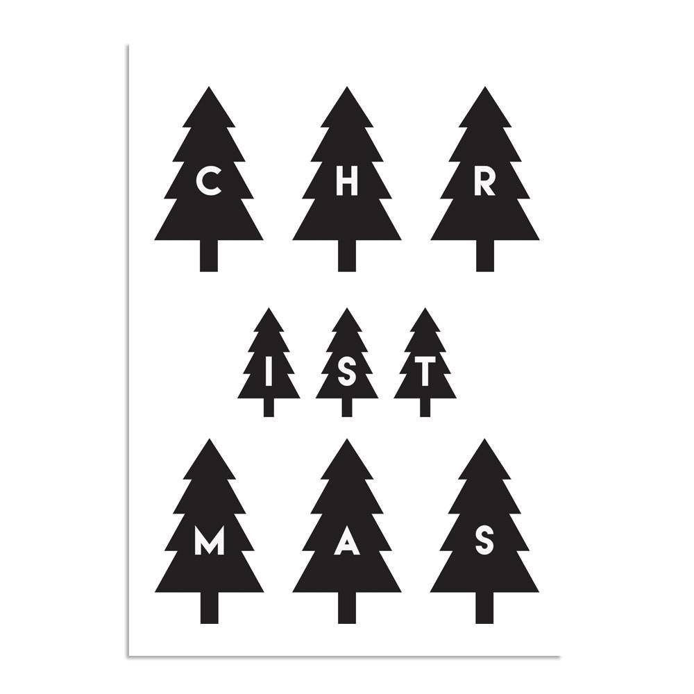 Merry Christmas - Kerstbomen - Kerst Poster - Tekst poster - Zwart Wit poster
