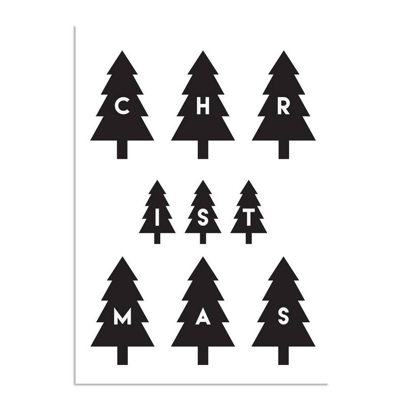 Merry Christmas - Kerstbomen - Kerst Poster - Tekst poster - Zwart Wit poster