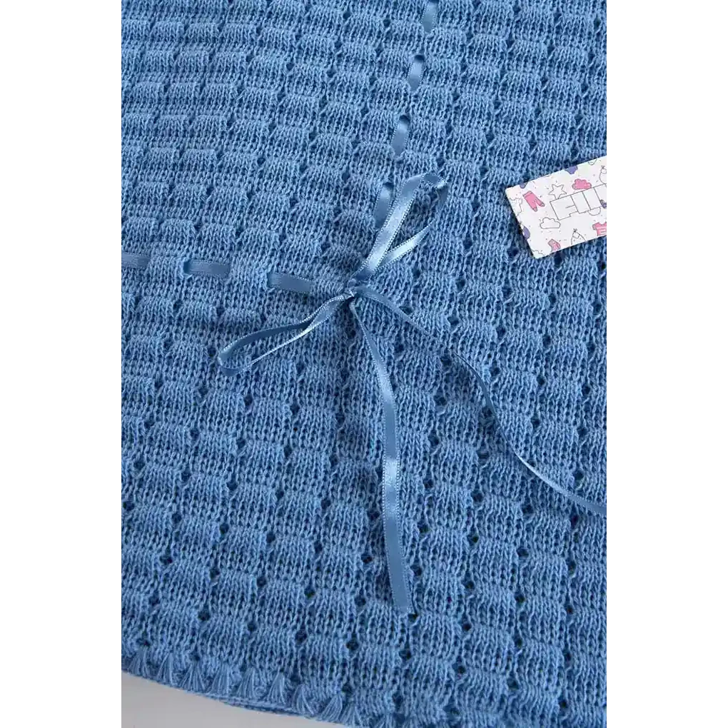 Coperta in maglia a nido d'ape per bambini con fiocco, blu