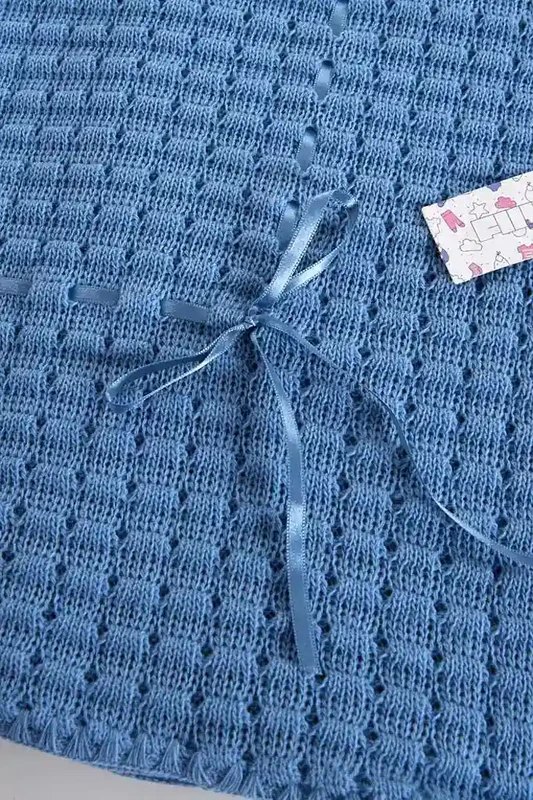 Coperta in maglia a nido d'ape per bambini con fiocco, blu
