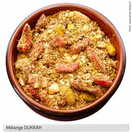  Mélange DUKKAH - A blend of spices and aromatic herbs in an eco-friendly refill pack. Contains a mix of nuts, seeds, and spices for a flavorful seasoning.