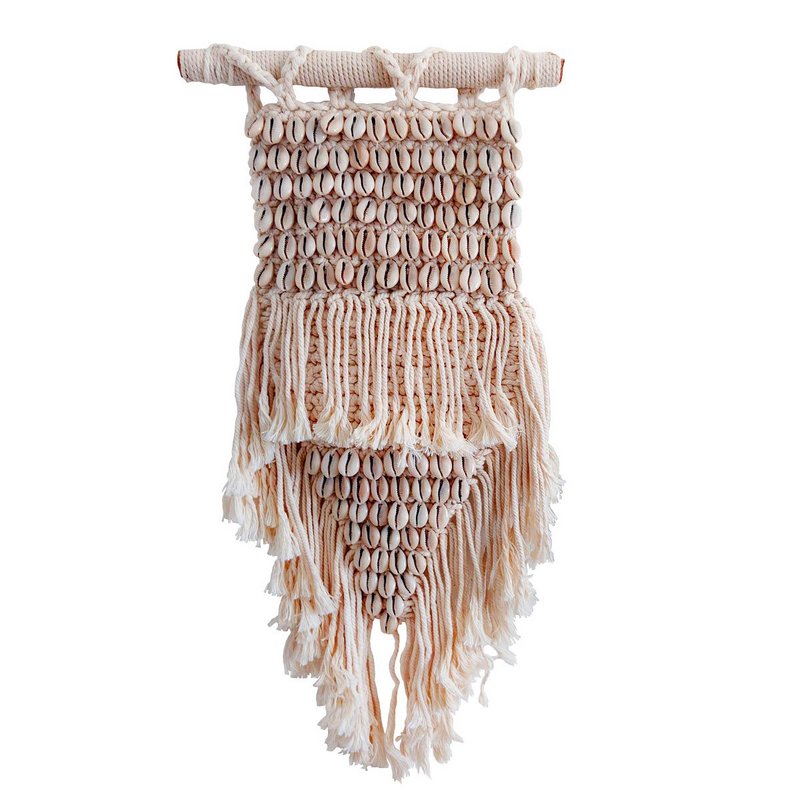 Macrame en schelpen boho wanddecoratie