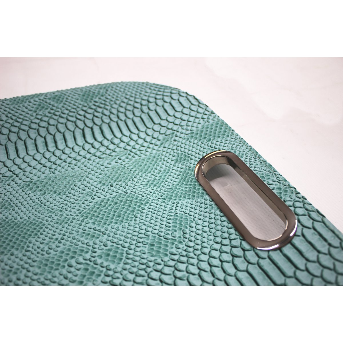 Tablet rechthoekig platte handvat reptiel turquoise synthetisch leer