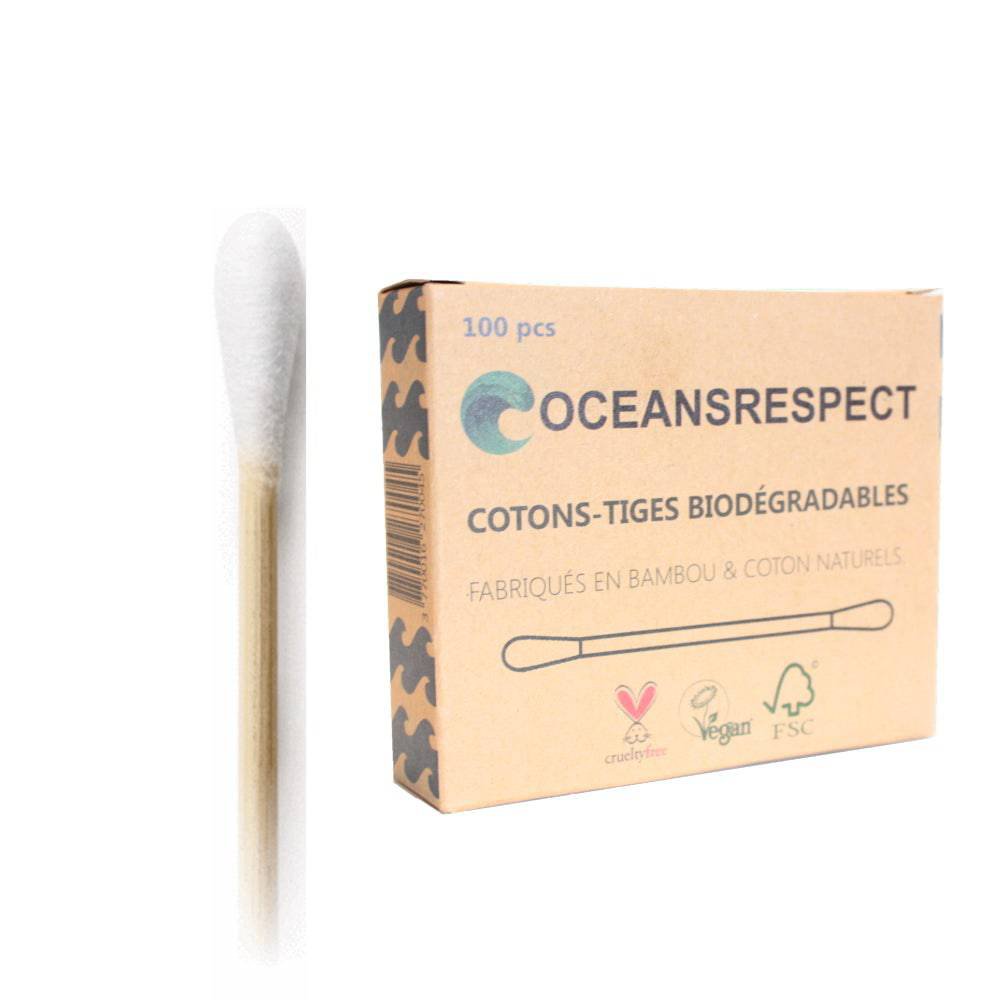 Tamponi di cotone biodegradabili in bambù - Confezione da 100 unità