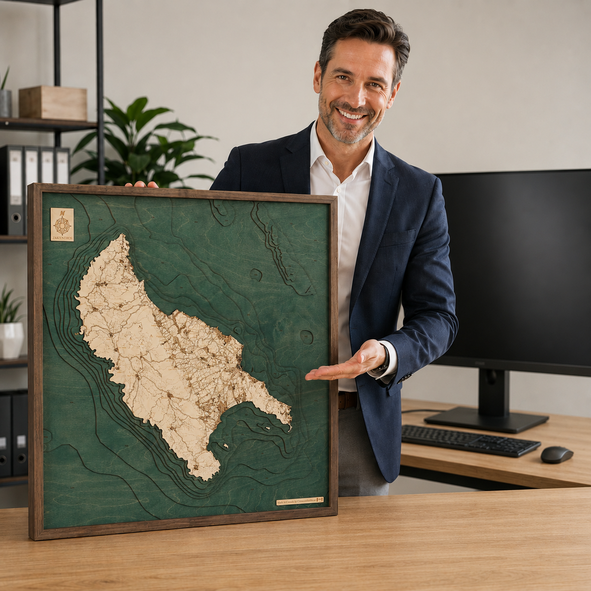 ZAKYNTHOS - Mapa de pared de madera 3D - versión L