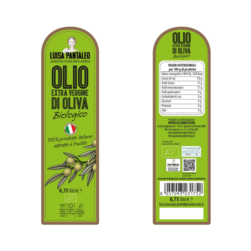 Luisa Pantaleo Økologisk Extra Virgin Olivenolie, 6 flasker á 0,750 lt, fremstillet i Italien