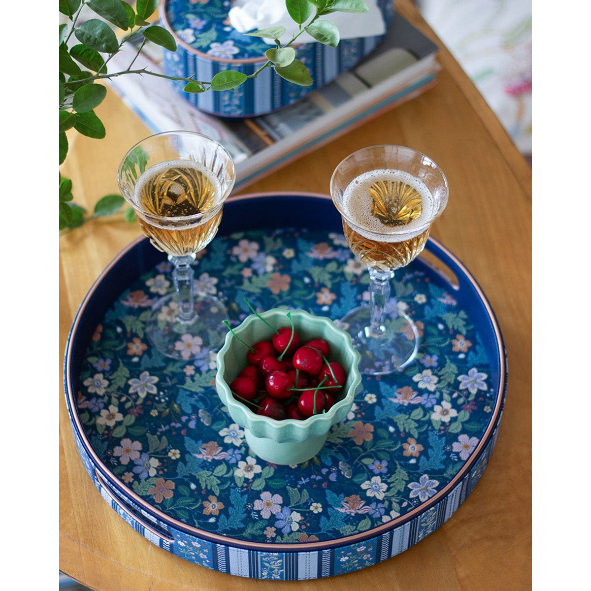 Decorative Tray | Vegan Round Serving Floral Dia | Leather