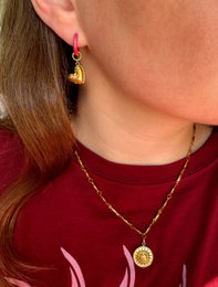 Earrings heart pink golden
