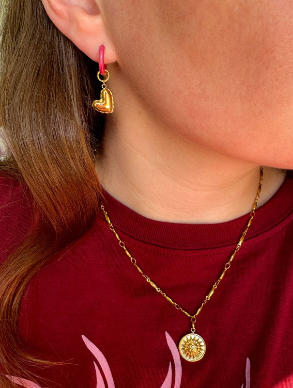 Earrings heart pink golden