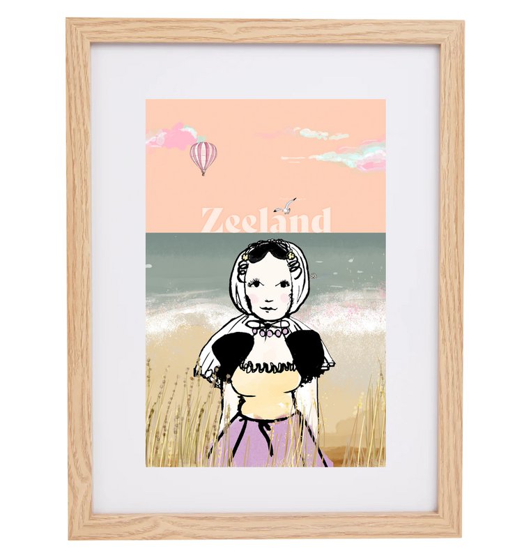 Zeeland souvenir - Poster A4 - Zeeland - Zeeland Girl - beach