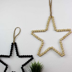Wanddeko Stern aus Holzperlen, natur, Weihnachten