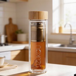 Dobbeltvægget glas teflaske med infuser – 450 ml