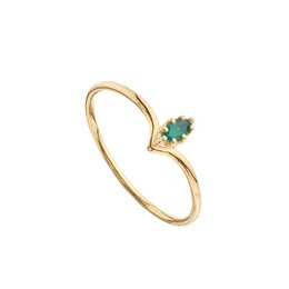 Forgyldt grøn onyx marquise ring