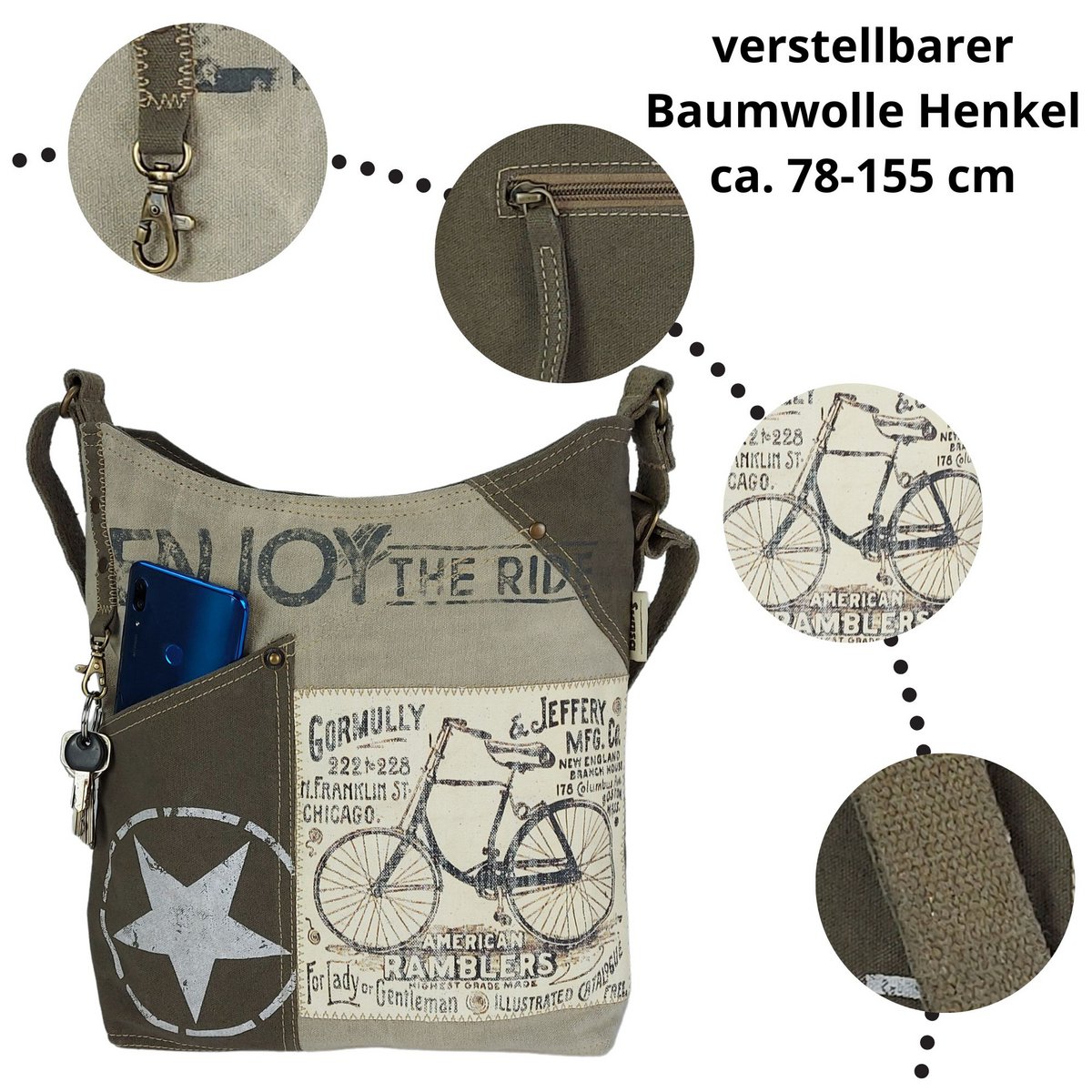 Damska torba na ramię Sunsa. Torebka wykonana z płótna (płótna) i skóry. Torba na ramię w stylu vintage. Duża torba na ramię dla kobiet.