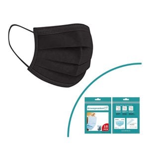 Mund-Nasen-Maske 10er Set Schwarz, 3-lagig, mit Ohrschlaufen, in 10er Beutel