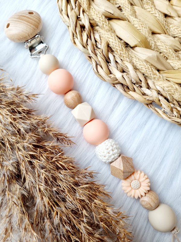 Pacifier Clip Daisy Peach