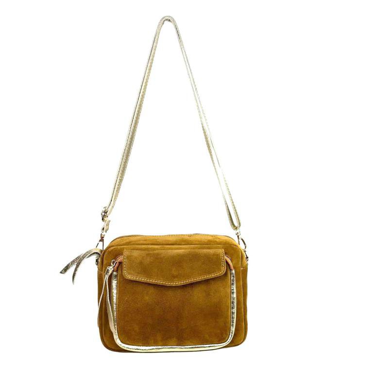 Borsa a tracolla da donna in pelle crosta con tasca frontale 57834