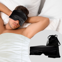 Black silk sleep mask, soft and comfortable for restful sleep.