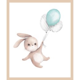'A cute rabbit holding colorful balloons, perfect for a kids room poster. The product is available in multiple sizes with or without a frame.'
The image shows a cute, soft-looking rabbit holding colorful balloons. This would make a lovely poster for a child's room, with the rabbit's playful and whimsical design. The product is available in multiple sizes, including 30x40cm, 40x50cm, and 50x70cm, and can be purchased either with or without a frame. The colors and style of the illustration would complement a variety of nursery or kids' room decor.
