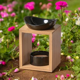 Quemador de perfume serie Naturea - Kalos - Portavelas de cera perfumada - Objeto decorativo de aromaterapia - Bambú y cerámica - Idea de regalo