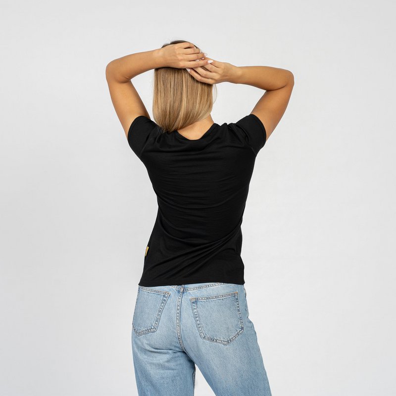 Camiseta de manga corta Merino 160 para mujer, color negro